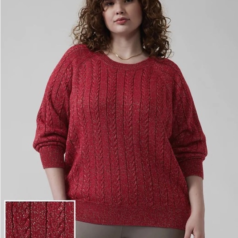 Athleta Red Cable Knit Scoop Neck Sweater